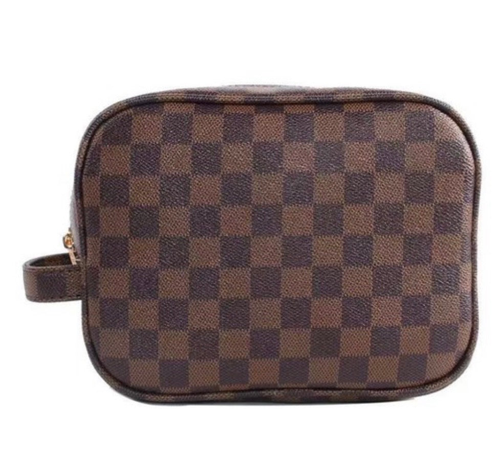  EVDIAGD Large Checkered Brown Makeup Bag - Retro
