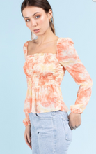 Load image into Gallery viewer, Sunset Tie Dye Smocked Chiffon Blouse