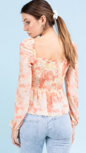 Load image into Gallery viewer, Sunset Tie Dye Smocked Chiffon Blouse