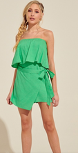 Load image into Gallery viewer, Green Goddess Strapless Front Tie Romper