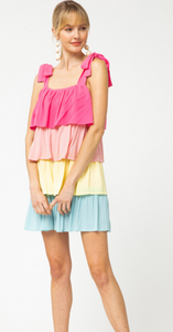 Center Of Attention Color Block Tie Dress
