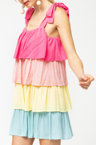 Center Of Attention Color Block Tie Dress