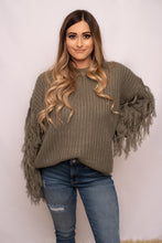 Load image into Gallery viewer, Charlotte Olive Fringe Sweater