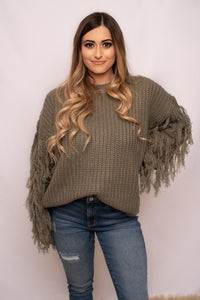 Charlotte Olive Fringe Sweater
