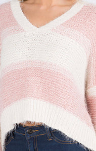 What a Sweetheart Pink and Ivory Striped Cozy Sweter