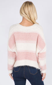 What a Sweetheart Pink and Ivory Striped Cozy Sweter